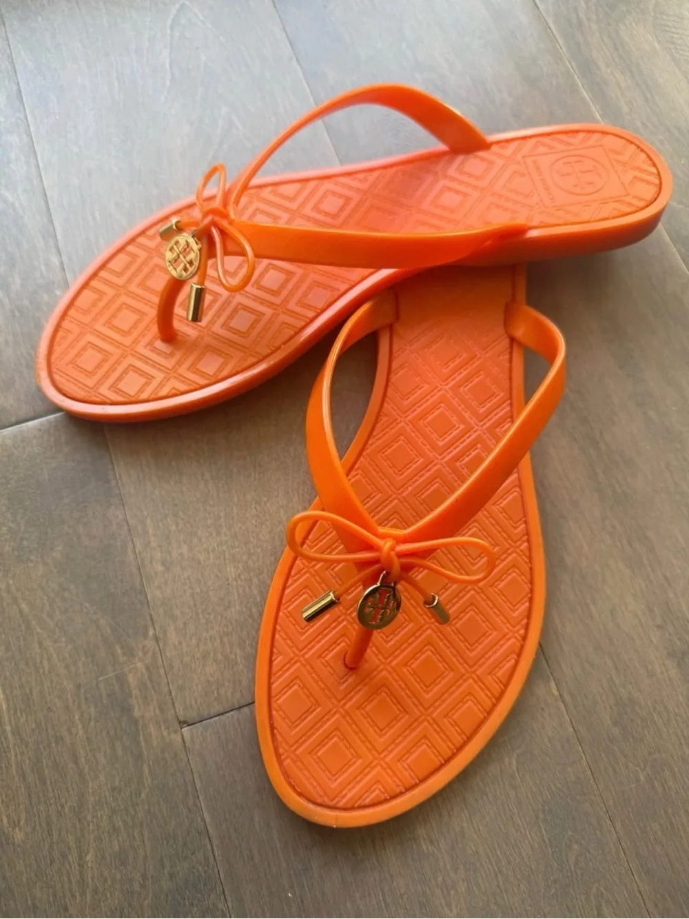 Tory Burch Bright Orange Jelly Bow Sandals